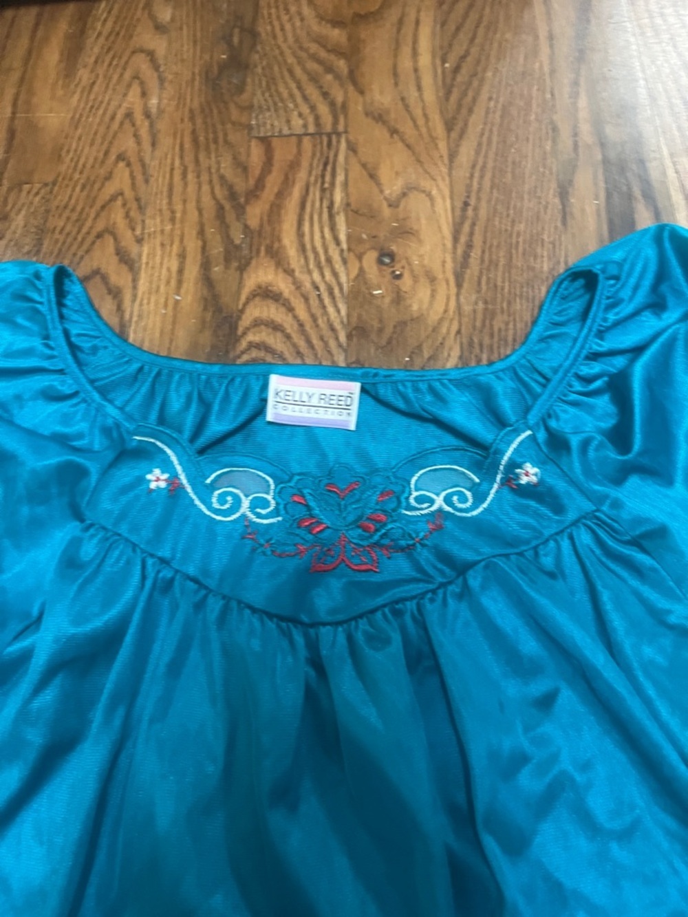 *VINTAGE* KELLY REED Nightgown, Floral Teal Short Sleeve Design, M - Picture 2 of 5